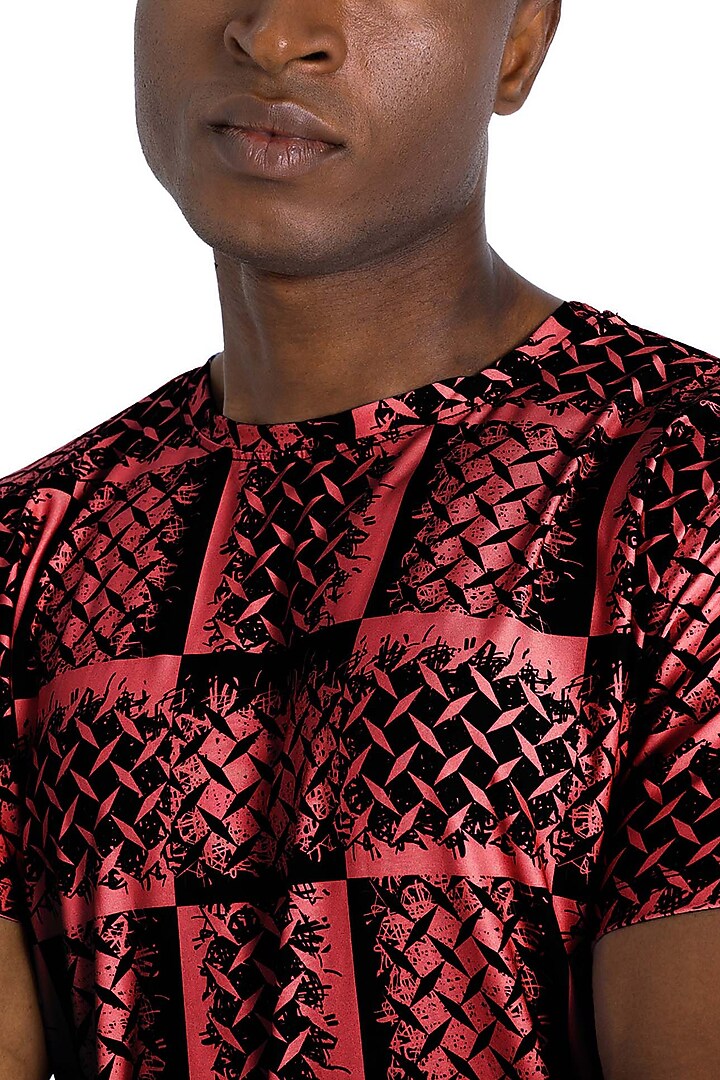 Ruby Red Polyester Printed T-Shirt by Tezhomaya by Kavit Mehta at Pernia's Pop Up Shop