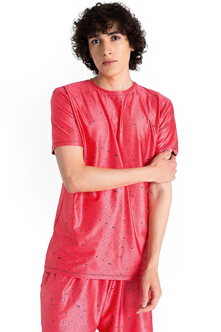 Red Polyester Printed T-Shirt by Tezhomaya by Kavit Mehta