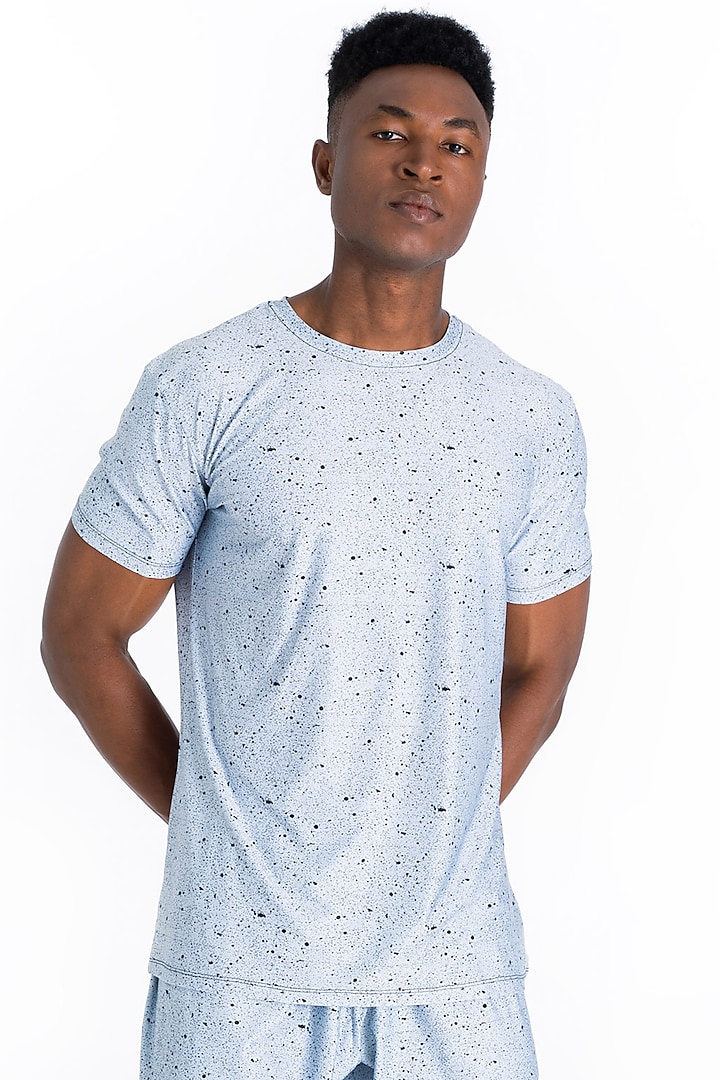 Light Blue Polyester Printed T-Shirt by Tezhomaya by Kavit Mehta