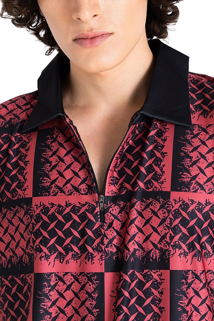 Ruby Red Polyester Printed Polo T-Shirt by Tezhomaya by Kavit Mehta at Pernia's Pop Up Shop