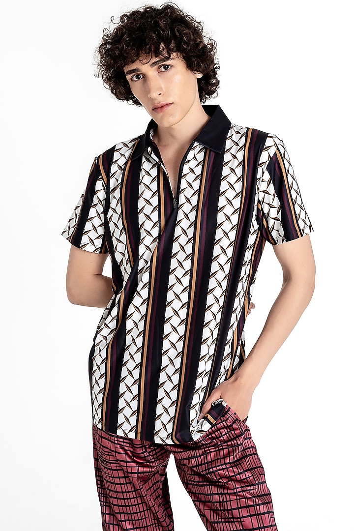 Multi-Colored Polyester Printed Polo T-Shirt by Tezhomaya by Kavit Mehta