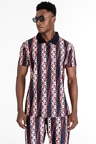 Orange Polyester Printed Polo T-Shirt by Tezhomaya by Kavit Mehta