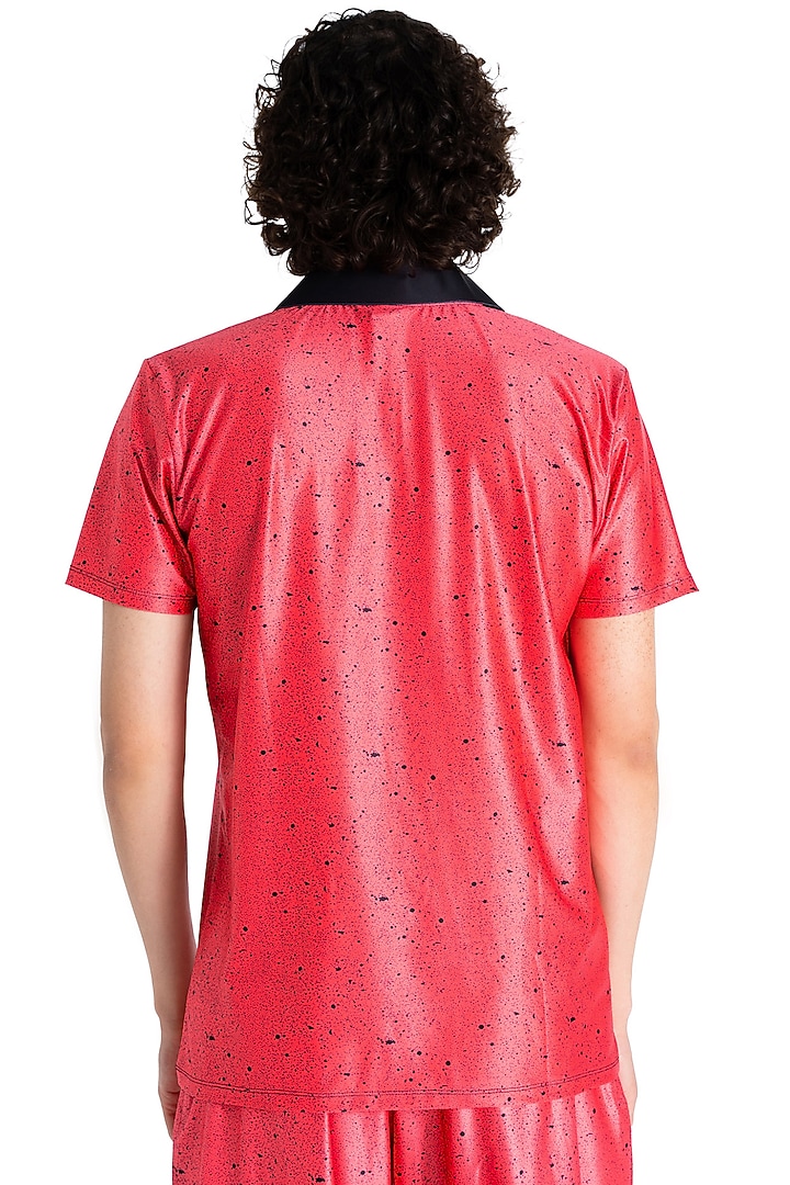 Red Polyester Printed Polo T-Shirt by Tezhomaya by Kavit Mehta at Pernia's Pop Up Shop