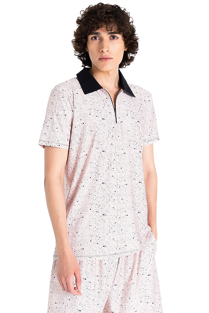 Light Beige Polyester Printed Polo T-Shirt by Tezhomaya by Kavit Mehta at Pernia's Pop Up Shop