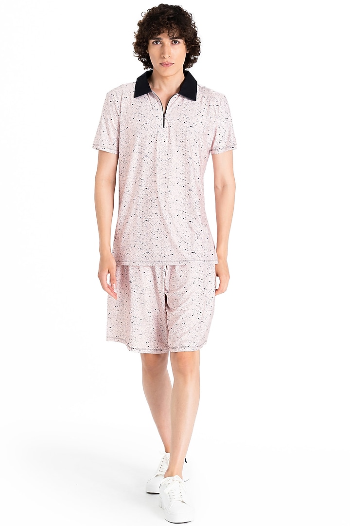 Light Beige Polyester Printed Polo T-Shirt by Tezhomaya by Kavit Mehta at Pernia's Pop Up Shop