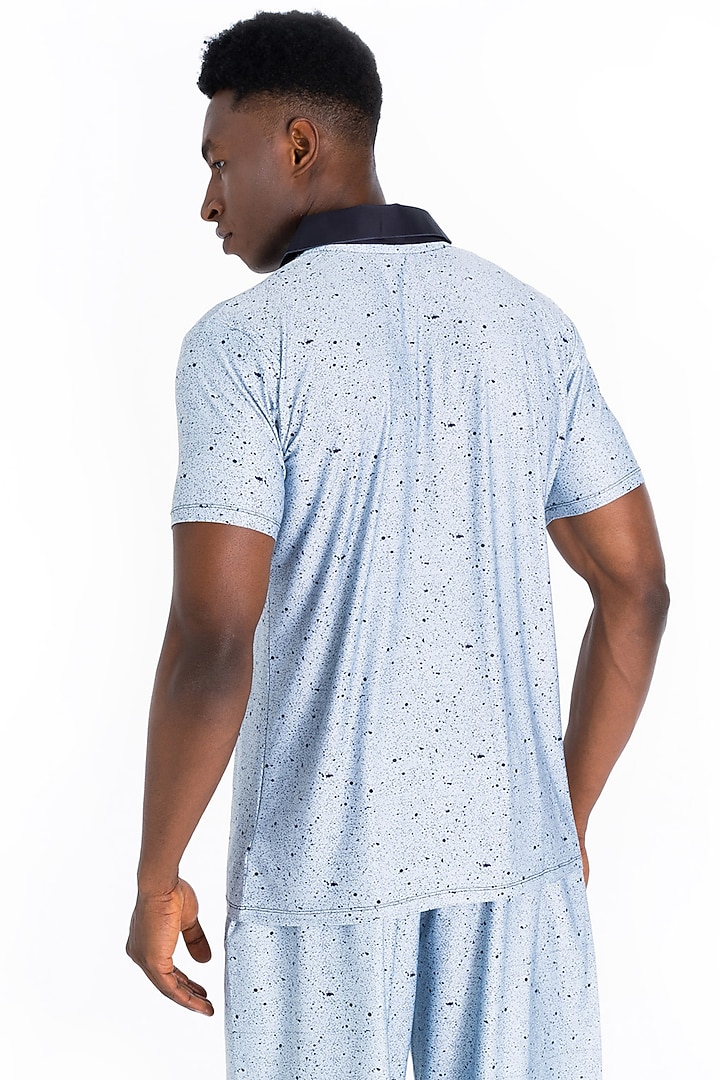 Light Blue Polyester Printed Polo T-Shirt by Tezhomaya by Kavit Mehta at Pernia's Pop Up Shop