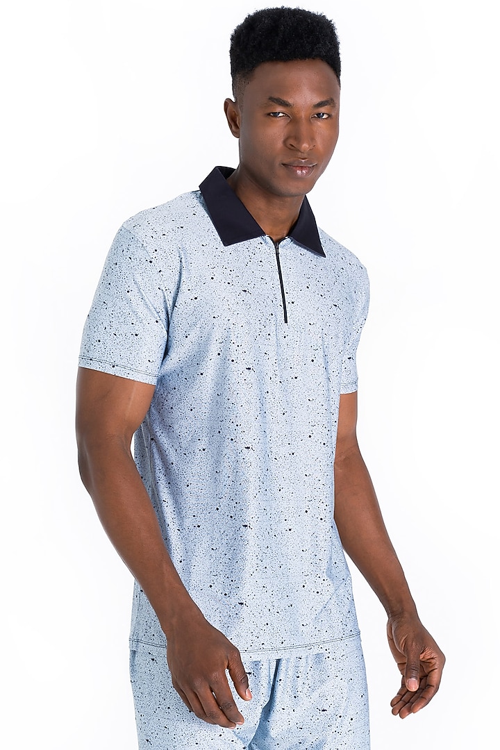 Light Blue Polyester Printed Polo T-Shirt by Tezhomaya by Kavit Mehta at Pernia's Pop Up Shop