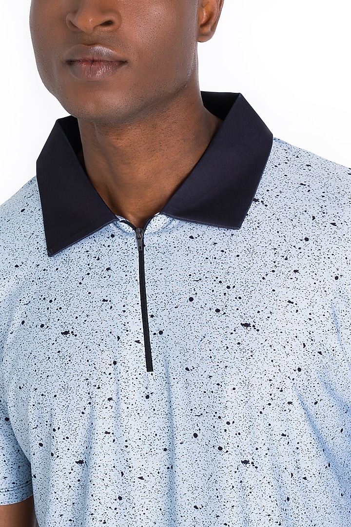 Light Blue Polyester Printed Polo T-Shirt by Tezhomaya by Kavit Mehta at Pernia's Pop Up Shop