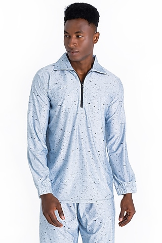 Light Blue Polyester Printed T-Shirt by Tezhomaya by Kavit Mehta