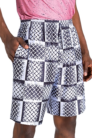 Grey Polyester Printed Training Shorts by Tezhomaya by Kavit Mehta