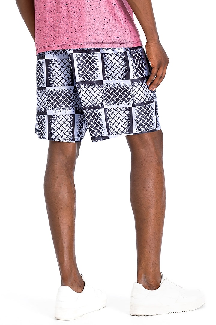 Grey Polyester Printed Training Shorts by Tezhomaya by Kavit Mehta at Pernia's Pop Up Shop