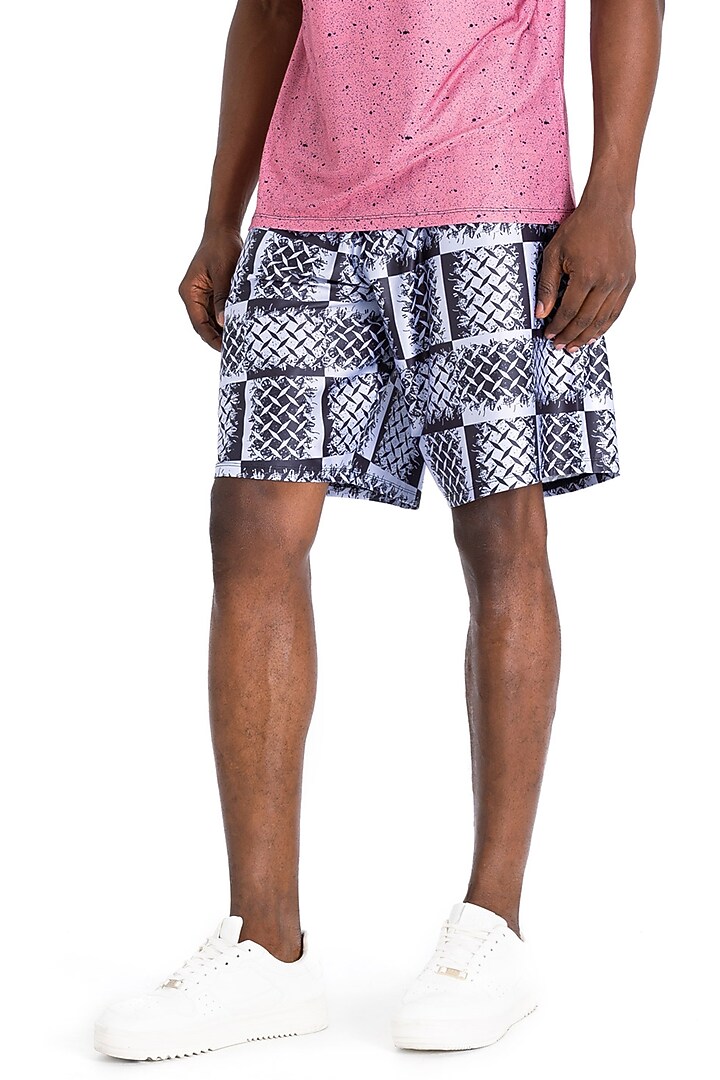 Grey Polyester Printed Training Shorts by Tezhomaya by Kavit Mehta at Pernia's Pop Up Shop