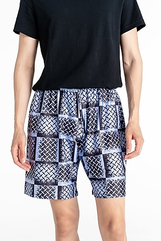 Blue Polyester Printed Trainign Shorts by Tezhomaya by Kavit Mehta