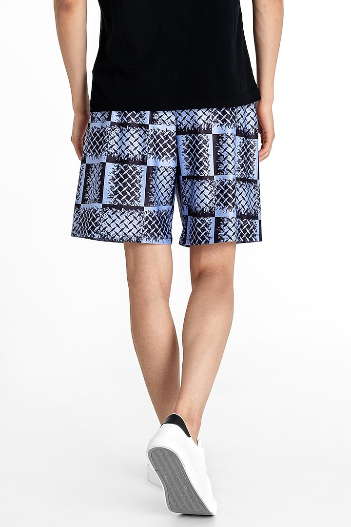 Blue Polyester Printed Trainign Shorts by Tezhomaya by Kavit Mehta at Pernia's Pop Up Shop