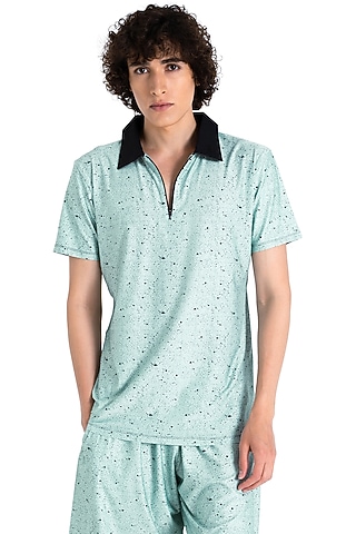 Pistachio Polyester Printed Polo T-Shirt by Tezhomaya by Kavit Mehta