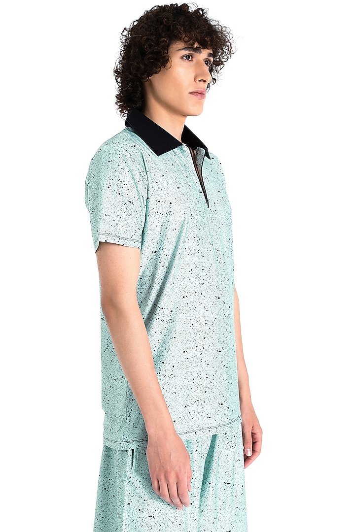 Pistachio Polyester Printed Polo T-Shirt by Tezhomaya by Kavit Mehta at Pernia's Pop Up Shop
