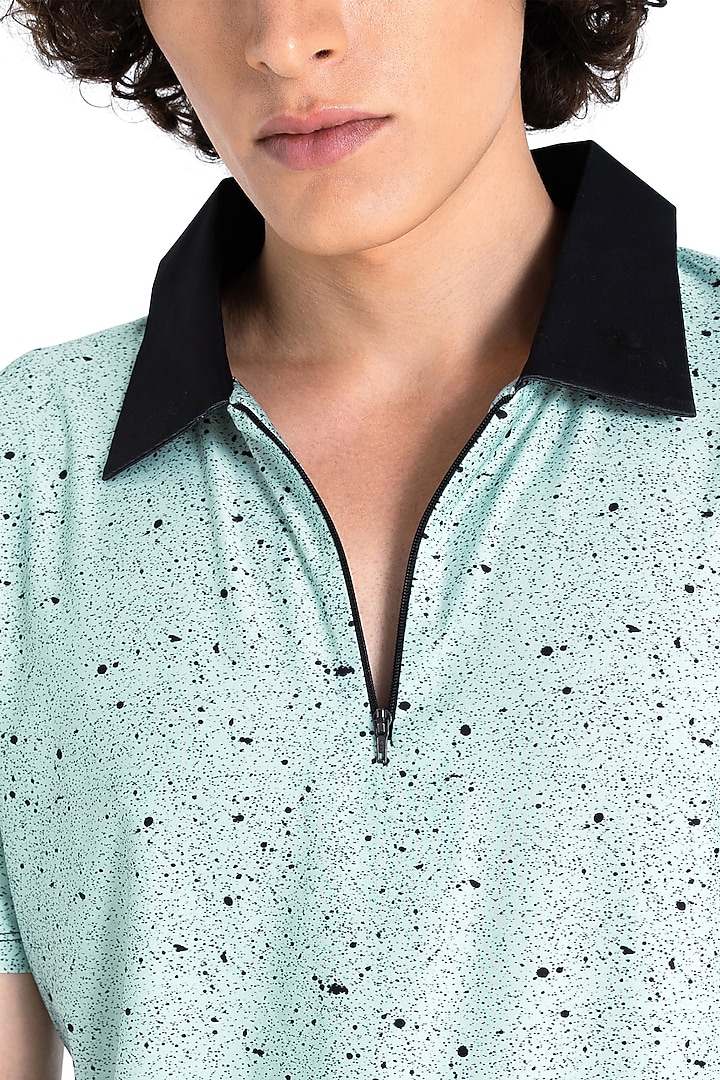 Pistachio Polyester Printed Polo T-Shirt by Tezhomaya by Kavit Mehta at Pernia's Pop Up Shop