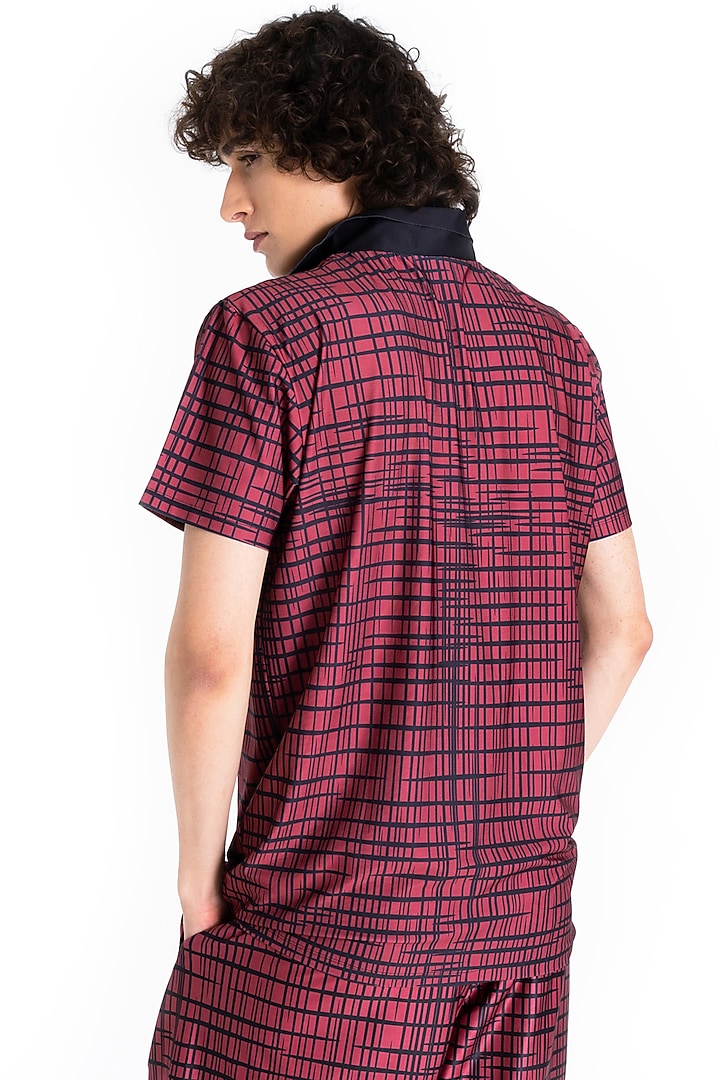 Carmine Red Polyester Printed Polo T-Shirt by Tezhomaya by Kavit Mehta at Pernia's Pop Up Shop