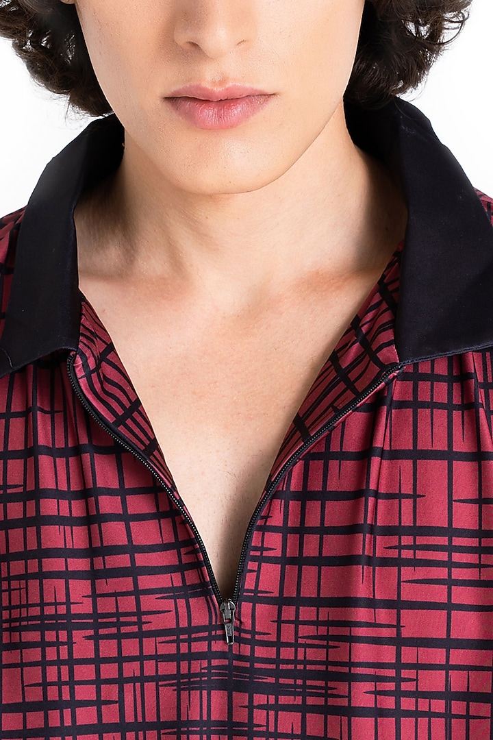 Carmine Red Polyester Printed Polo T-Shirt by Tezhomaya by Kavit Mehta at Pernia's Pop Up Shop