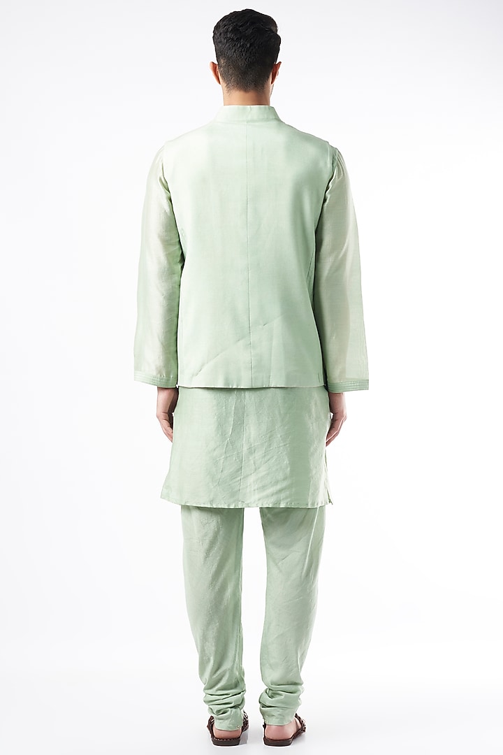 Mint Green Chanderi Silk Kurta Set With Bundi Jacket by DUARA MEN at Pernia's Pop Up Shop