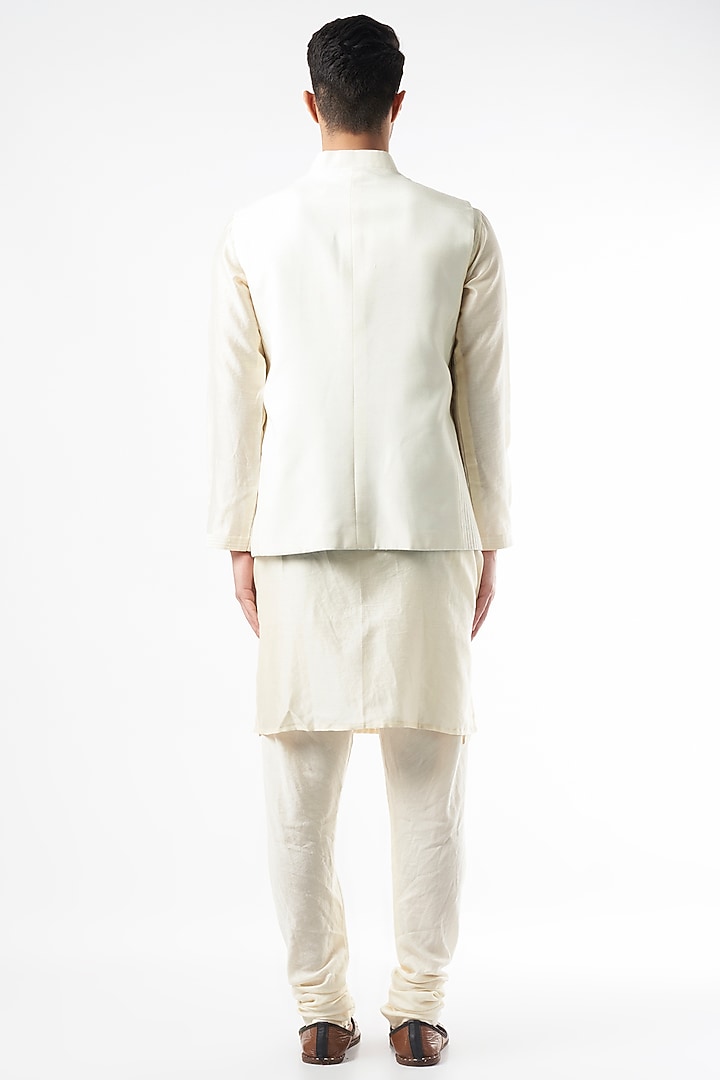 White Chanderi Silk Kurta Set With Bundi Jacket by DUARA MEN at Pernia's Pop Up Shop