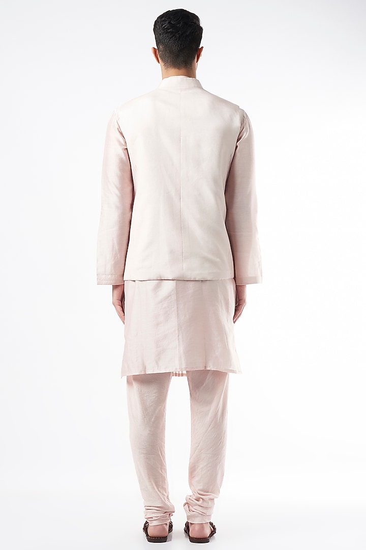 Blush Pink Chanderi Silk Kurta Set With Bundi Jacket by DUARA MEN at Pernia's Pop Up Shop