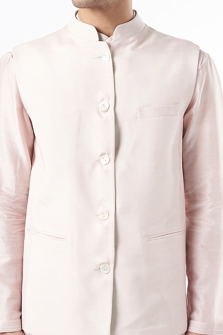 Blush Pink Chanderi Silk Kurta Set With Bundi Jacket by DUARA MEN at Pernia's Pop Up Shop