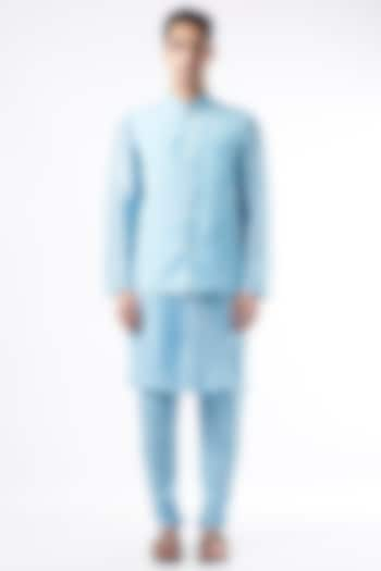 Sky Blue Chanderi Silk Kurta Set With Bundi Jacket by DUARA MEN at Pernia's Pop Up Shop