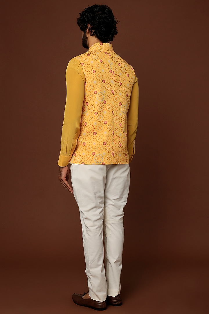 Yellow Crepe Blend Bundi Jacket With Pant Set by DUARA Men at Pernia's Pop Up Shop