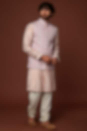 Blush Pink Crepe Blend Bundi Jacket With Kurta Set by DUARA Men