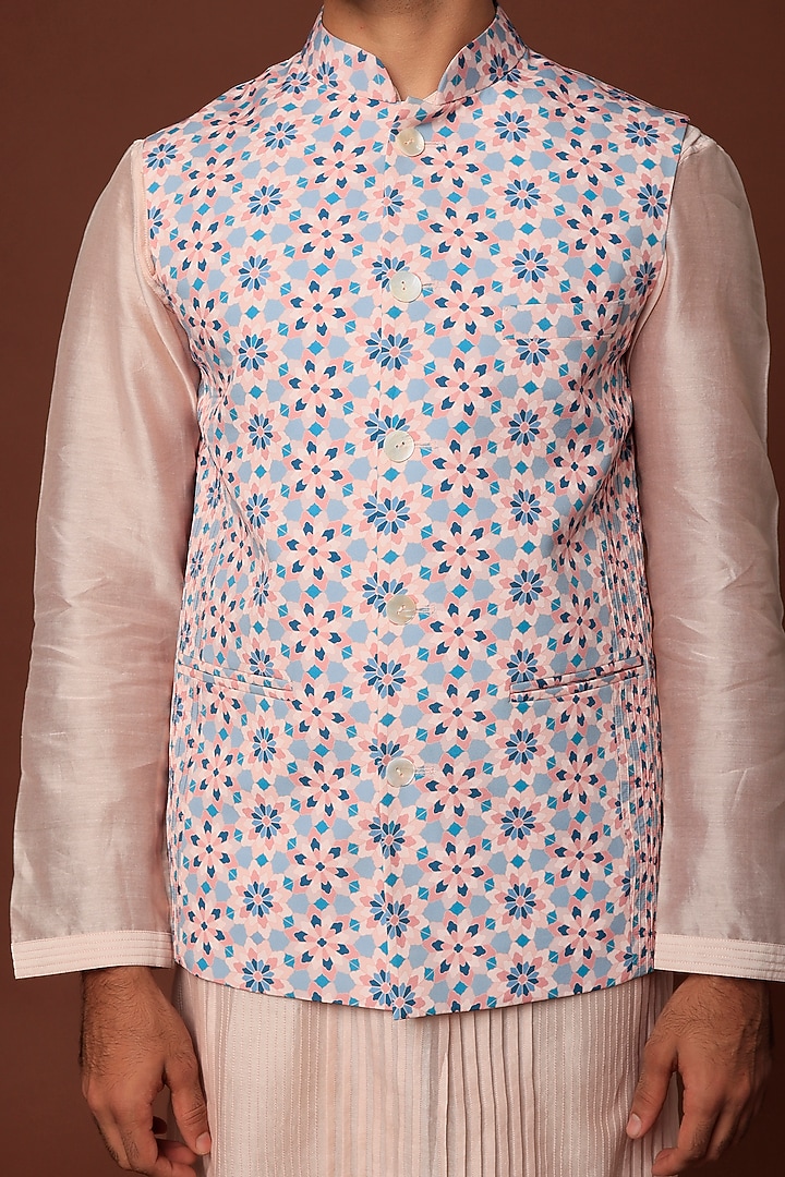 Blush Pink Crepe Blend Bundi Jacket With Kurta Set by DUARA Men at Pernia's Pop Up Shop