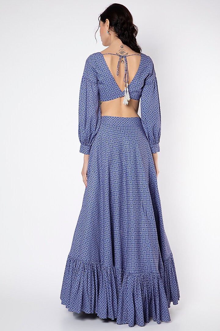 Cobalt Printed Gathered Skirt Set by DUARA at Pernia's Pop Up Shop
