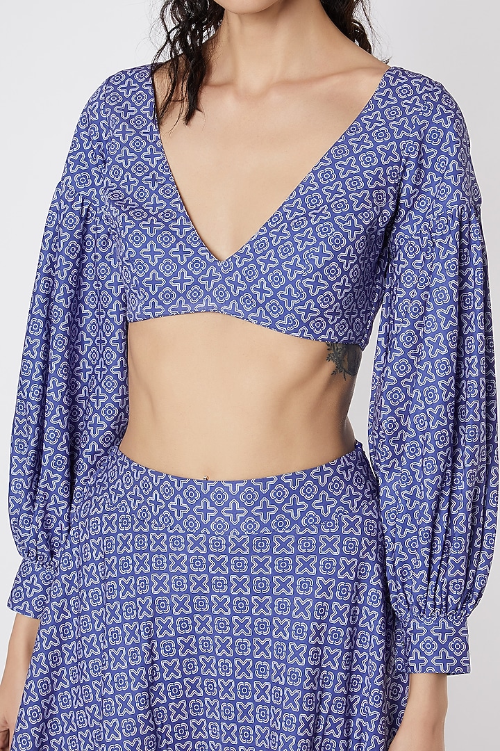 Cobalt Printed Gathered Skirt Set by DUARA at Pernia's Pop Up Shop