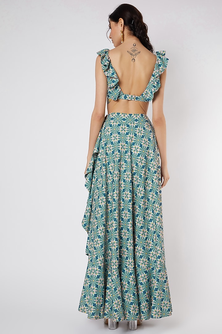 Emerald Green Printed Ruffled Skirt Set by DUARA at Pernia's Pop Up Shop