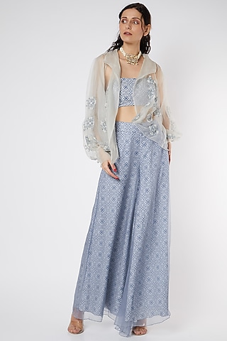 Sky Blue Printed Flared Pant Set by DUARA