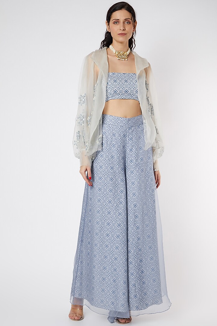 Sky Blue Printed Flared Pant Set by DUARA at Pernia's Pop Up Shop