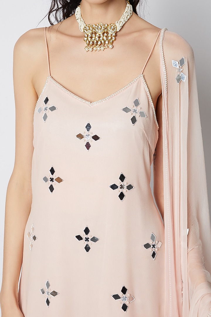 Pastel Peach & Teal Green Printed Wedding Sharara Set by DUARA at Pernia's Pop Up Shop