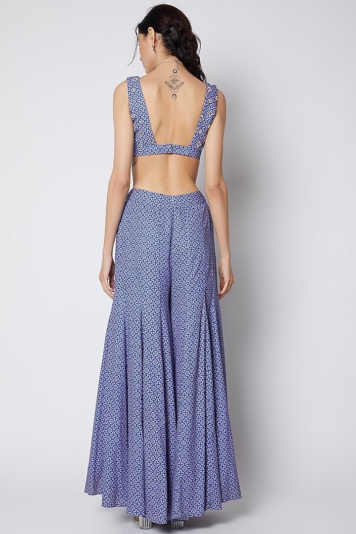 Cobalt Blue Printed Panelled Wedding Sharara Set by DUARA at Pernia's Pop Up Shop