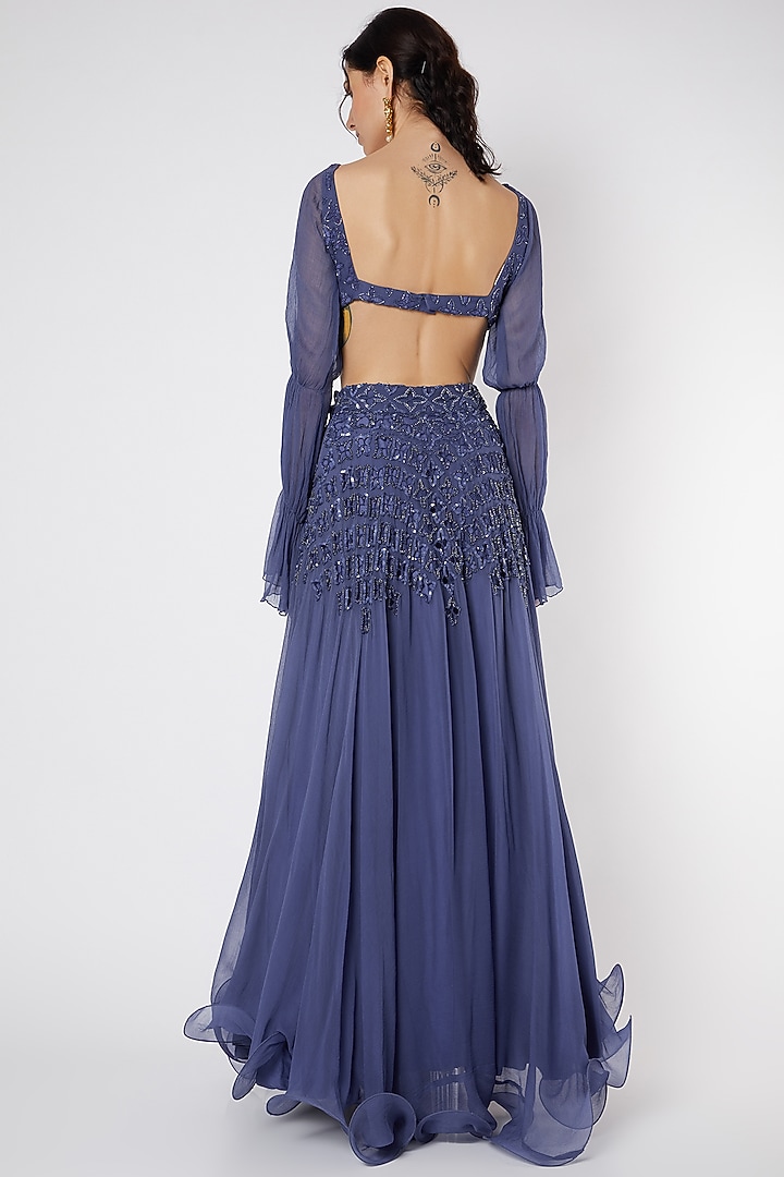 Cobalt Blue Embroidered Wedding Lehenga Set by DUARA at Pernia's Pop Up Shop