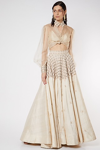 Nude Raw Silk Skirt Set by DUARA