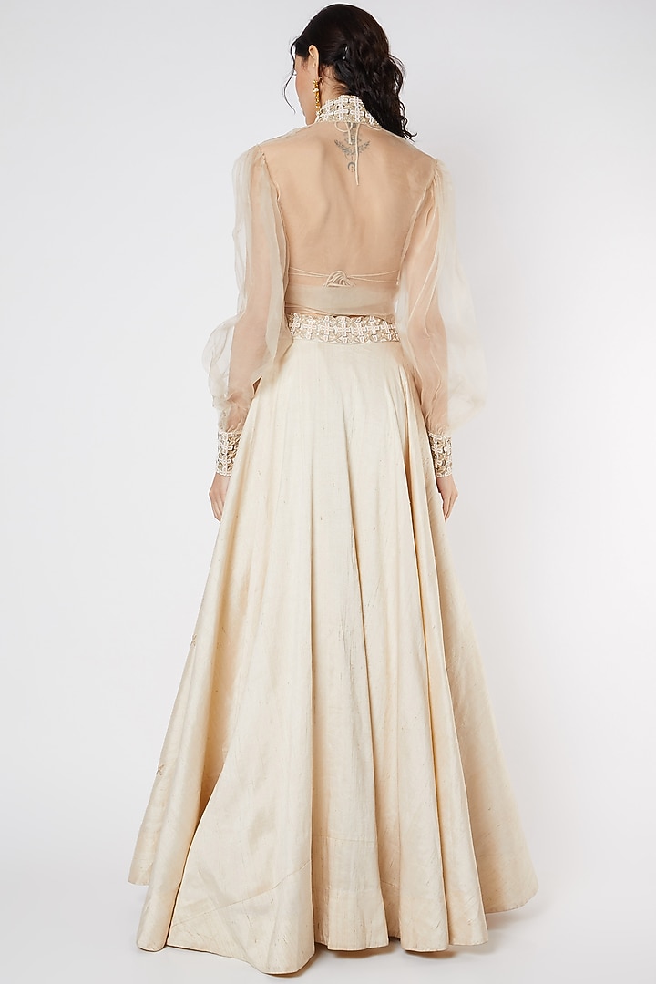 Nude Raw Silk Skirt Set by DUARA at Pernia's Pop Up Shop