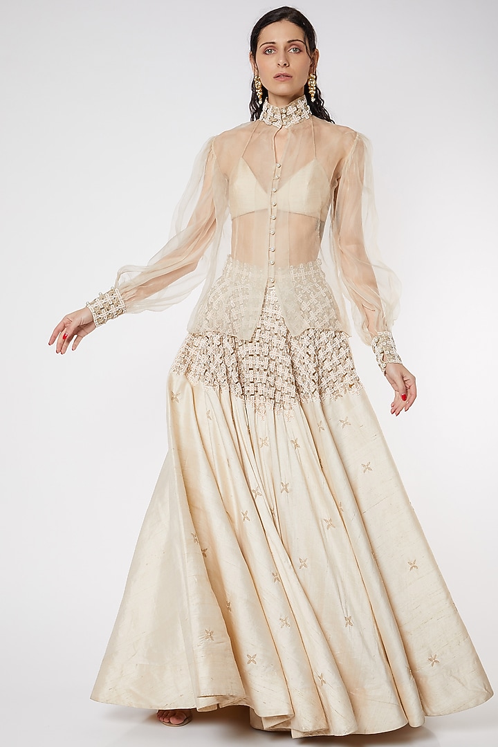 Nude Raw Silk Skirt Set by DUARA at Pernia's Pop Up Shop