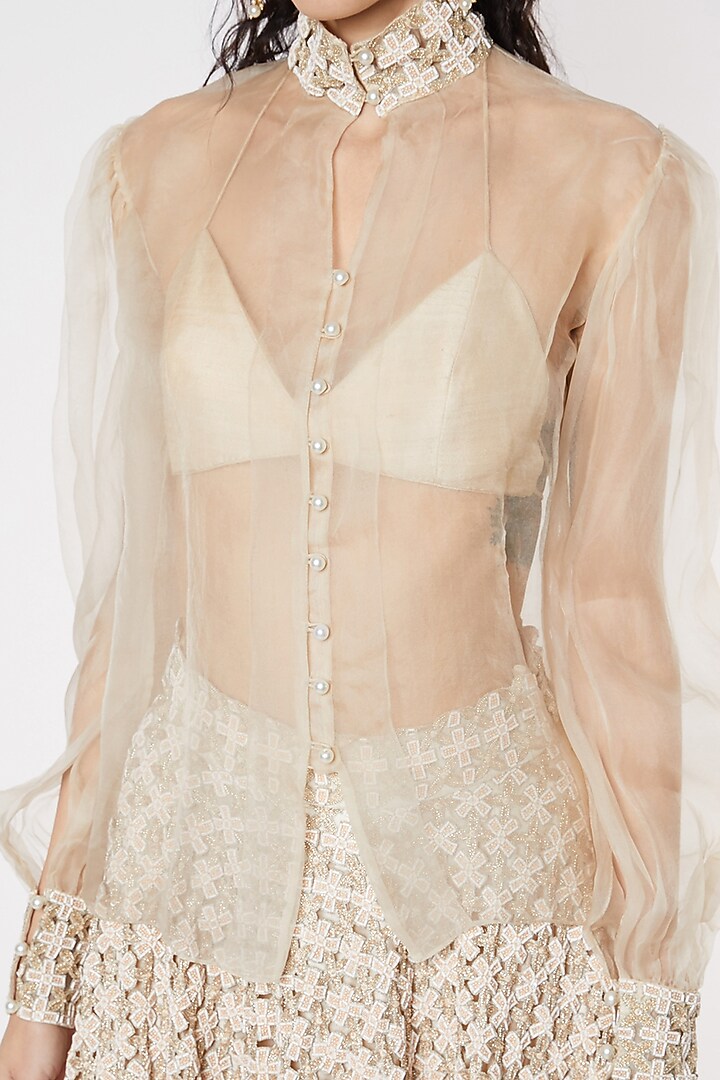 Nude Raw Silk Skirt Set by DUARA at Pernia's Pop Up Shop