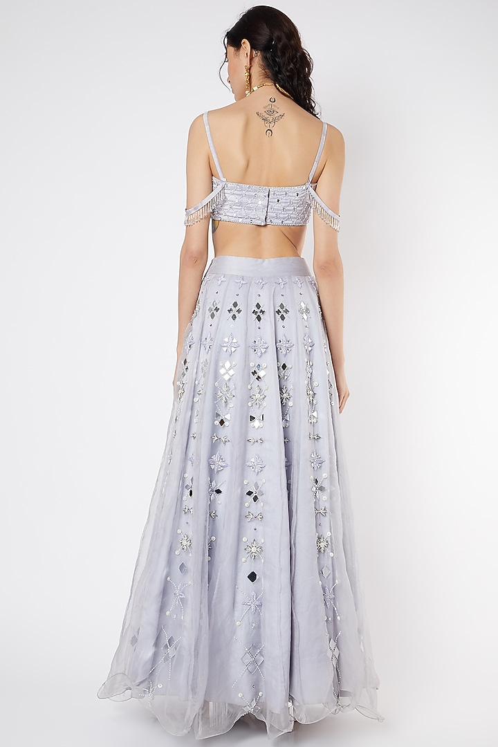 Pastel Mauve Wedding Lehenga Set With Mirror Work by DUARA at Pernia's Pop Up Shop