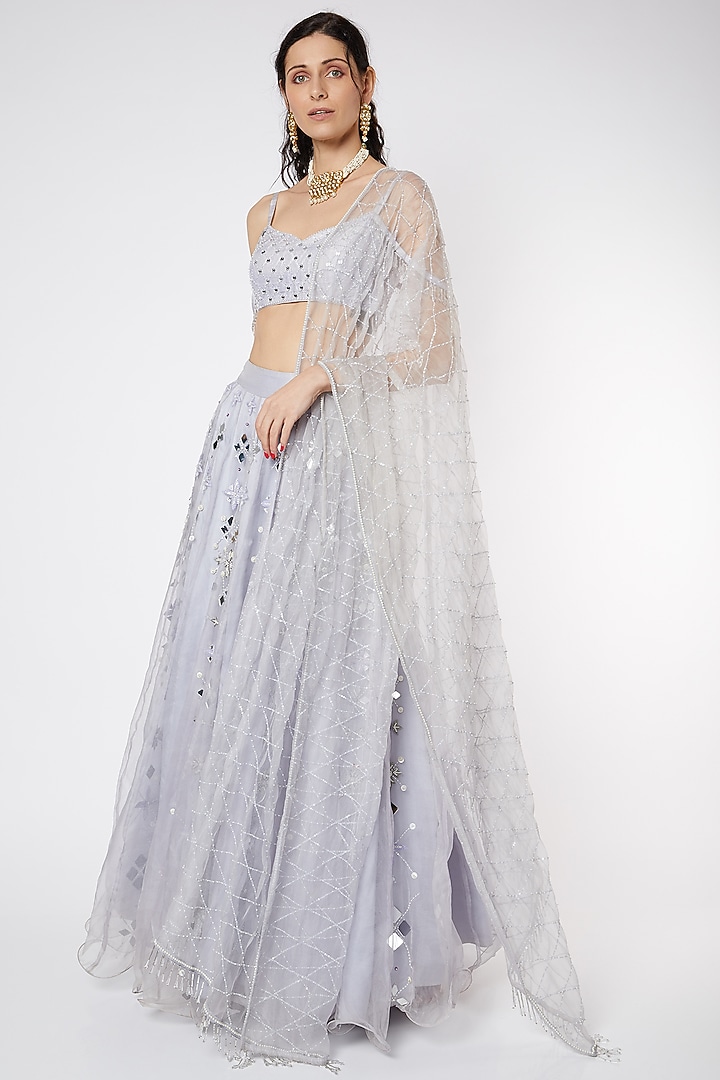 Pastel Mauve Wedding Lehenga Set With Mirror Work by DUARA at Pernia's Pop Up Shop