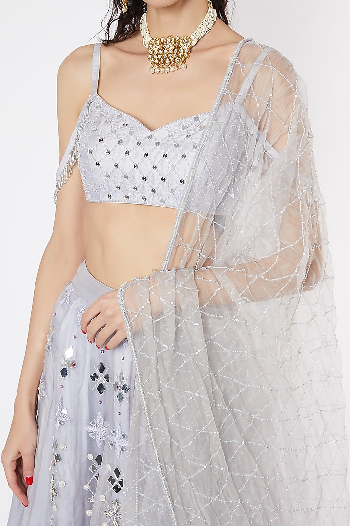 Pastel Mauve Wedding Lehenga Set With Mirror Work by DUARA at Pernia's Pop Up Shop