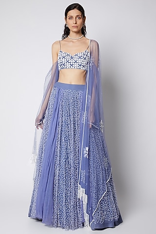 Cerulean Blue Hand Embroidered Lehenga Set by DUARA