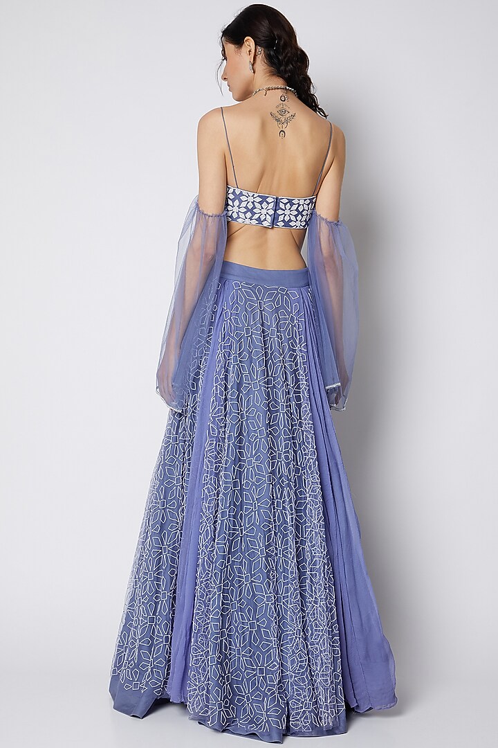 Cerulean Blue Hand Embroidered Wedding Lehenga Set by DUARA at Pernia's Pop Up Shop