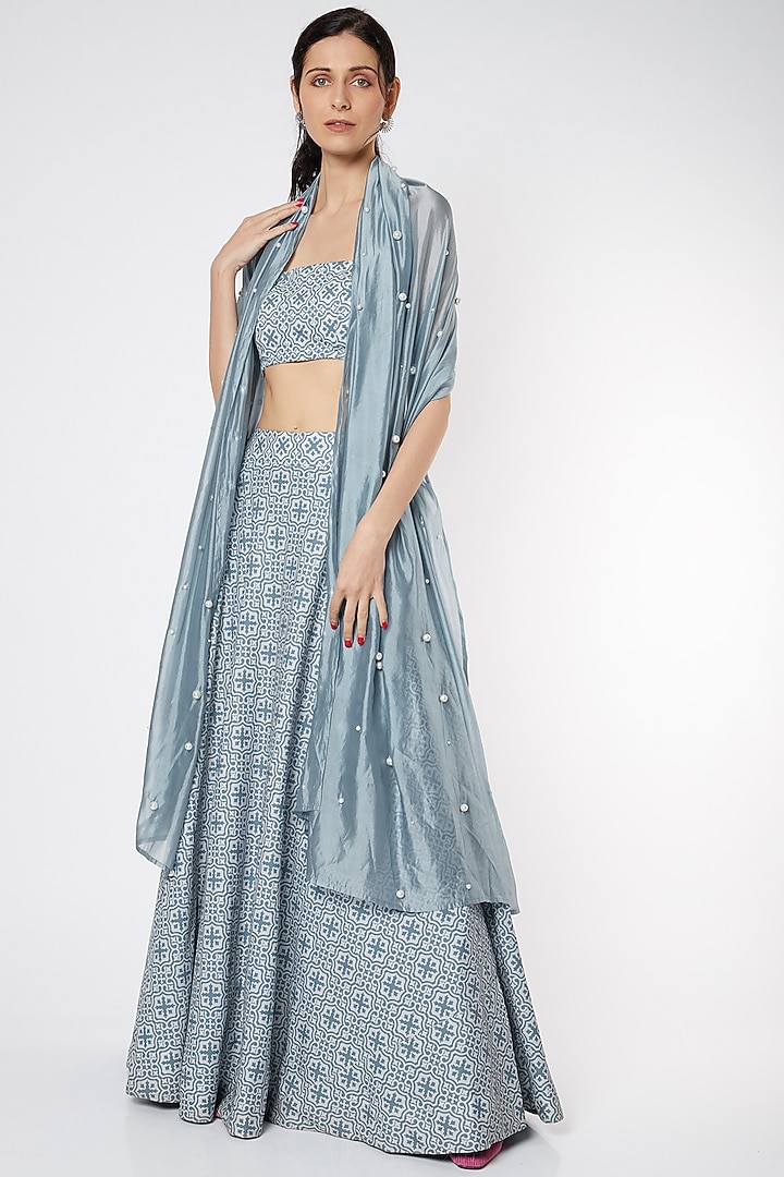 Sky Blue Printed Wedding Lehenga Set by DUARA at Pernia's Pop Up Shop