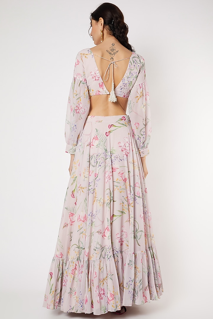 Blush Pink Floral Hand Printed Skirt Set by DUARA at Pernia's Pop Up Shop